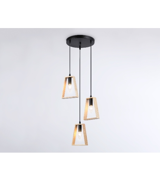 Светильник Ambrella light TR80499/3 BK/LW черный/светлое дерево E14/3 max 60W D350*1000