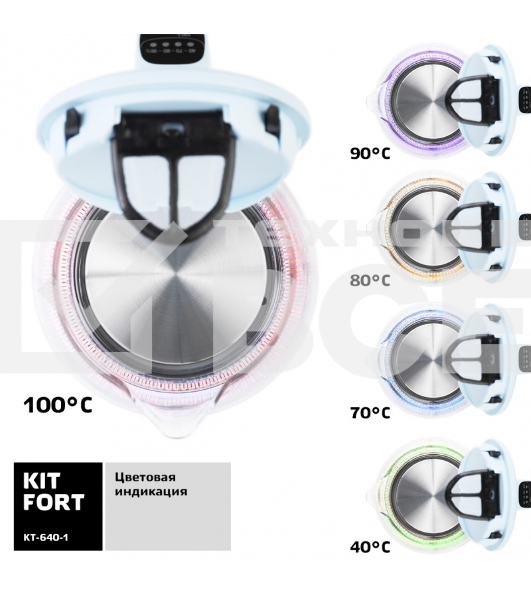 Чайник электрический Kitfort КТ-640-1 1.7л. 2200Вт голубой (корпус: пластик/стекло)