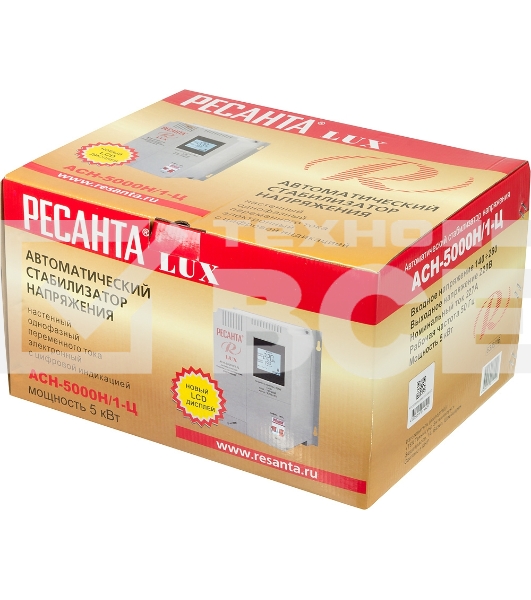 Стабилизаторы напряжения Ресанта АСН-5 000 Н/1-Ц 63/6/16 Стабилизатор Lux {220В±8%, Габариты 260х155х310, Вес 8кг}