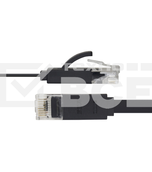 Патч-корд Greenconnect плоский прямой PROF 15.0m UTP медь, кат.6, черный, позолоченные контакты, 30 AWG, Premium ethernet high speed 10 Гбит/с, RJ45, T568B (GCR-LNC616-15.0m)