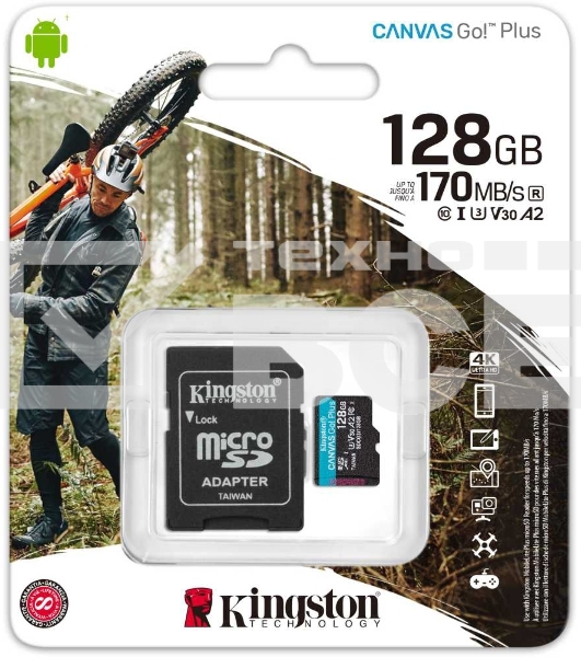 Карта памяти Kingston 128GB microSDXC Canvas Go Plus 170R A2 U3 V30 Card + ADP EAN: 740617301182