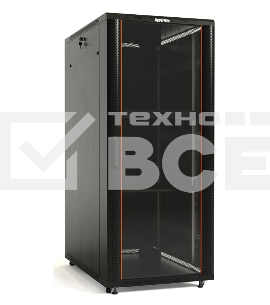 Шкаф напольный Hyperline TTB-4268-AS-RAL9004 19-дюймовый, 42U, 2055x 600х 800 мм (ВхШхГ), передняя стеклянная дверь со стальными перфорированными боковинами, задняя дверь сплошная, ручка с замком