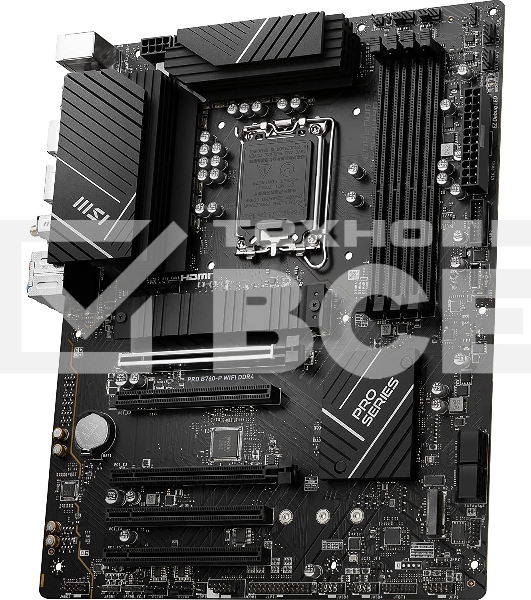 Материнская плата MSI PRO B760-P WIFI DDR4, LGA 1700, Intel B760, 4xDDR4, 4xSATA, 2xM.2, 1xPCIe 4.0 x16, 1xPCIe 4.0 x4, 3xPCIe 3.0 x1, 1xHDMI, 1xDP, 1xRJ45 2.5Gb, Wi-Fi 6E, Bluetooth 5.3, 1xUSB-C 3.2 Gen 2, 2xUSB-A 3.2 Gen 2, 4xUSB-A 2.0, 5x3.5мм, TOSLINK
