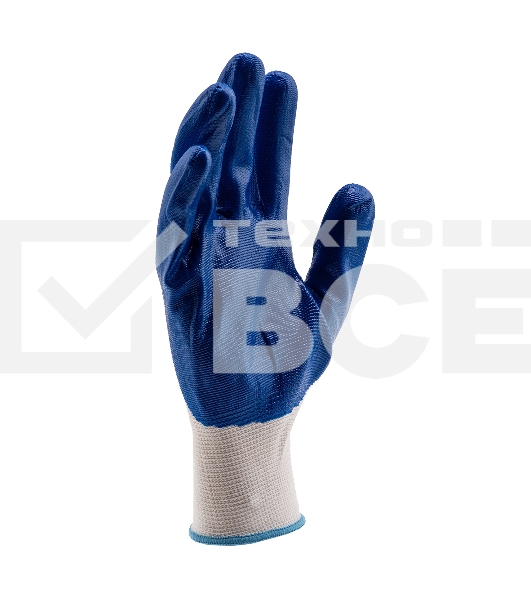 Перчатки полиэфирные Сибртех с синим нитрильным покрытием, размер L, 15 класс вязки
