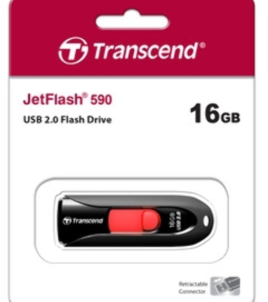 Флешка USB Transcend JetFlash 590 (TS16GJF590K), 16Gb, USB 2.0, R/W 15/5 черный/красный