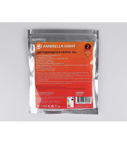 Светодиодная лента Ambrella light GS3101 2835 120Led/ 10W m/ 24V IP20 3000K/ 5000*8*1.2mm (2 конт.)