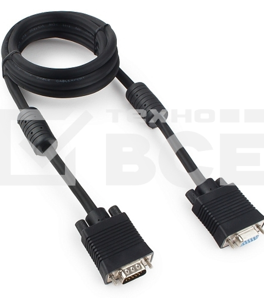 Кабель Gembird/Cablexpert CC-PPVGAX-6B, Кабель удлинитель VGA Premium , 15M/15F, 1.8м, чёрный, тройной экран, феррит.кольца