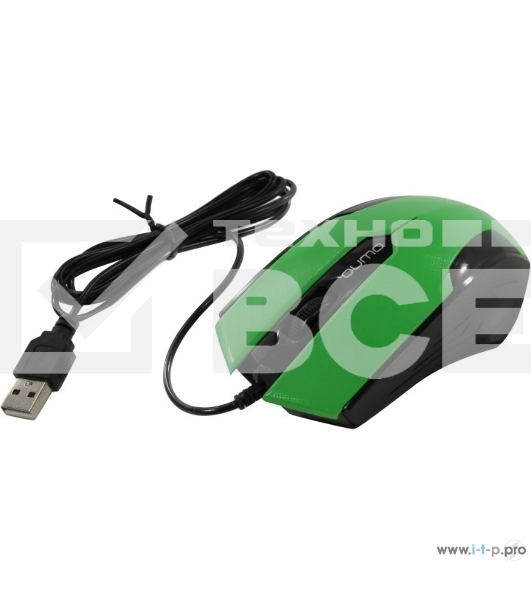 Мышь проводная Qumo Office M14 зеленый, 1000 dpi, USB, кнопки - 3