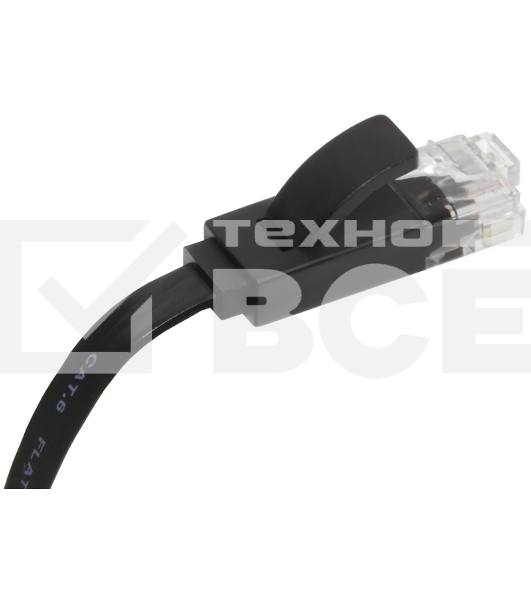 Патч-корд Greenconnect плоский прямой PROF 15.0m UTP медь, кат.6, черный, позолоченные контакты, 30 AWG, Premium ethernet high speed 10 Гбит/с, RJ45, T568B (GCR-LNC616-15.0m)