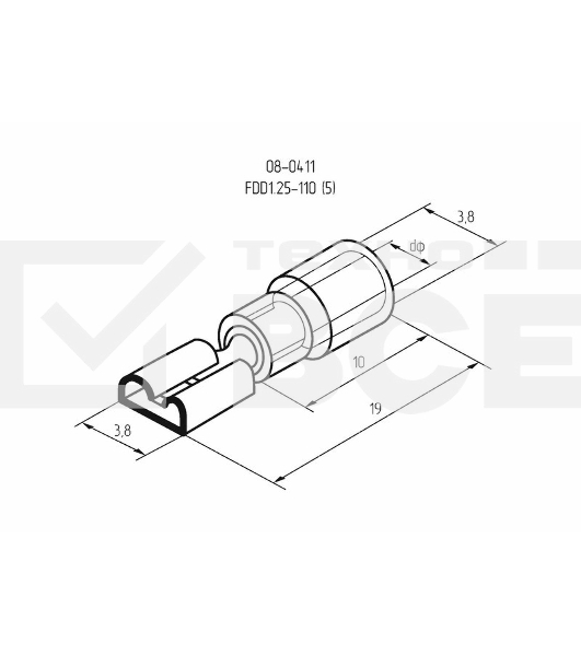 Клемма плоская изолированная гнездо 3.8 мм 0.5-1.5 мм² (РПи-м 1.5-(2.8)/РПИм 1,25-250) Rexant