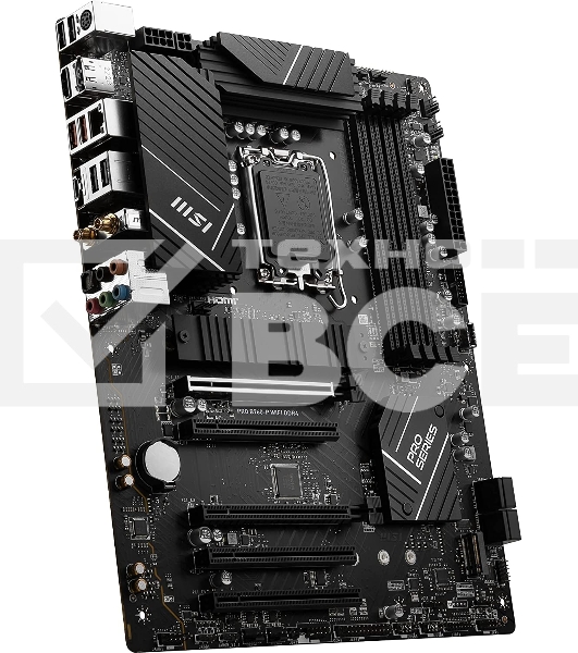 Материнская плата MSI PRO B760-P WIFI DDR4, LGA 1700, Intel B760, 4xDDR4, 4xSATA, 2xM.2, 1xPCIe 4.0 x16, 1xPCIe 4.0 x4, 3xPCIe 3.0 x1, 1xHDMI, 1xDP, 1xRJ45 2.5Gb, Wi-Fi 6E, Bluetooth 5.3, 1xUSB-C 3.2 Gen 2, 2xUSB-A 3.2 Gen 2, 4xUSB-A 2.0, 5x3.5мм, TOSLINK
