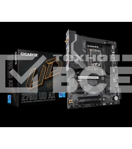 Материнская плата Gigabyte Z790 UD AX (V1.1/V1.2), LGA 1700, Intel Z790, 4xDDR5, 6xSATA, 3xM.2, 1xPCIe 5.0 x16, 1xPCIe 4.0 x4, 1xPCIe 3.0 x1, 1xHDMI, 1xDP, 1x 2.5Gb LAN, 4xUSB-A 2.0, 4xUSB-A 3.2 Gen 1, 1xUSB-A 3.2 Gen 2, 1xUSB-C 3.2 Gen 2x2, 7.1, ATX