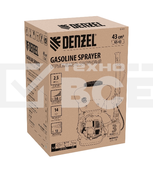 Опрыскиватель бензиновый GS-43, 43 см3, бак 14 л  Denzel