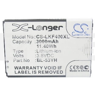 Аккумулятор CameronSino  CS-LKF400XL BL-53YH для LG G3 Stylus D690 3.8V / 3000mAh / 11.40Wh
