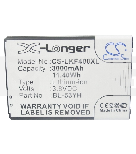 Аккумулятор CameronSino  CS-LKF400XL BL-53YH для LG G3 Stylus D690 3.8V / 3000mAh / 11.40Wh