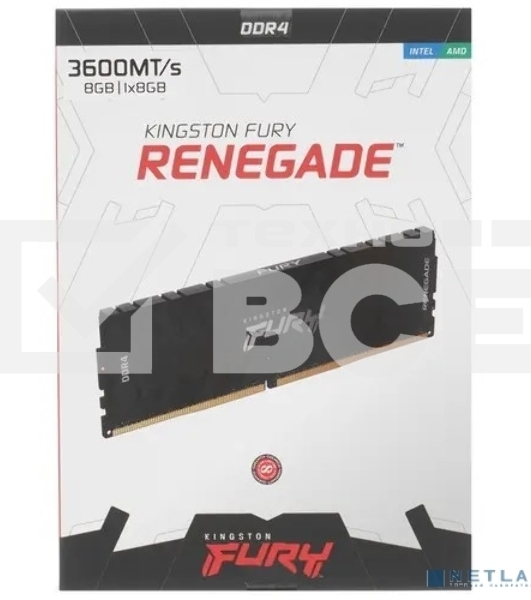 Оперативная память Kingston Fury Renegade, DDR4, 8GB (1x8GB), 3600MHz, CL16, с радиатором, черный