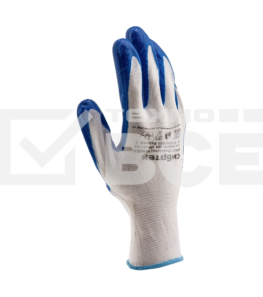 Перчатки полиэфирные Сибртех с синим нитрильным покрытием, размер L, 15 класс вязки
