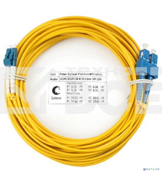 Комм. шнур оптический Cabeus Tight Buffer, Duplex LC/SC, OS2 9/125, LSZH, 20м, Ø 3мм, синий хвостовик, цвет: жёлтый