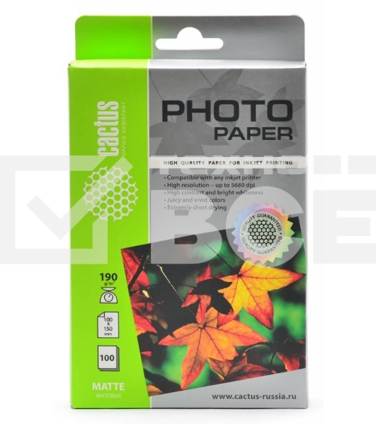 Фотобумага Cactus CS-MA6190100 матовая A6 190 г/м2 100 листов