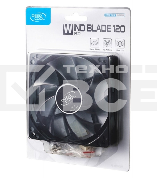 Вентилятор для корпуса DEEPCOOL WIND BLADE 120 черный, 120 мм, 1300 об/мин, 26.6 дБ, 3 pin