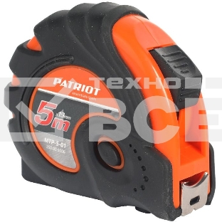 Рулетка PATRIOT MTP-5-01, ширина ленты 19мм, ударопрочный корпус, обрезиненная, 5м
