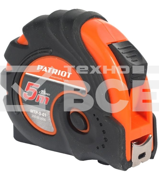 Рулетка PATRIOT MTP-5-01, ширина ленты 19мм, ударопрочный корпус, обрезиненная, 5м