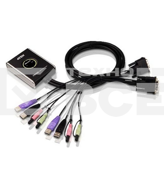 Переключатель KVM ATEN (CS682-AT) KVM+Audio, 1 user USB+DVI-D => 2 cpu USB+DVI-D, со встр.шнурами USB+Audio 2x1.2м., 1920x1200, настол., исп.стандарт.