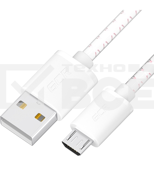 Кабель 1.5m MicroUSB, бело-розовый, белые коннекторы, быстрая зарядка, 28/24 AWG, GCR-54451