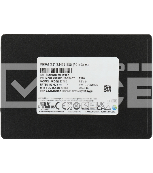 Накопитель SSD Samsung Enterprise, 3.84Tb, PCIe 3.1 x4, 2.5
