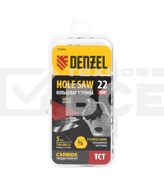 Коронка по металлу твердосплавная, 22 мм Denzel