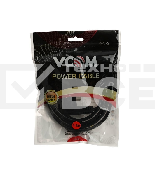 Кабель компьютер-розетка 220V (EURO) <VDE> 3G*0,5mm2 VCOM {CE021-CU} 1.8 метра