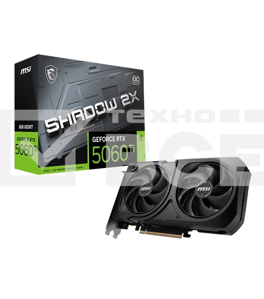 Видеокарта MSI RTX 5060 Ti 8G SHADOW 2X OC PLUS, NVIDIA RTX 5060 Ti, 8 ГБ GDDR7, 128 бит, PCI-e 5.0, 1xHDMI, 3xDP, 2617 МГц