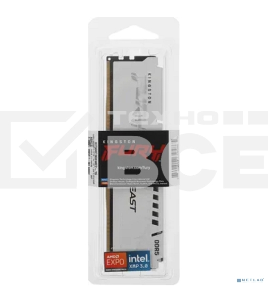 Оперативная память Kingston Fury Beast, DDR5, 16Gb (1x16Gb), 6000MHz, CL36, DIMM, с радиатором, белый
