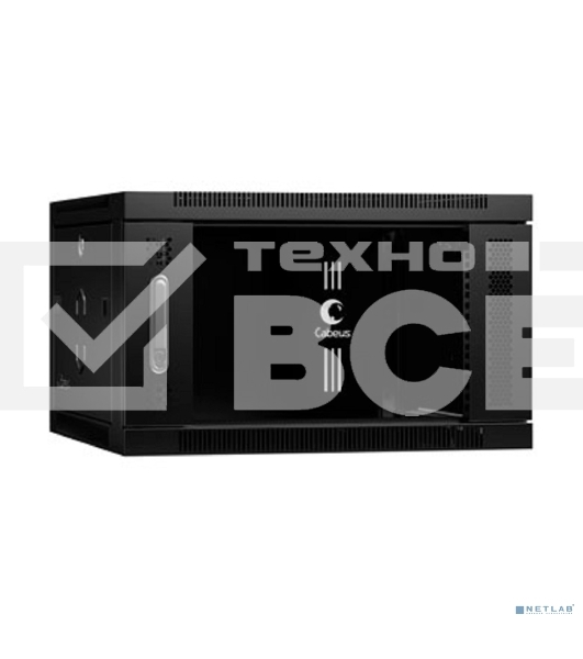 Шкаф телекоммуникационный Cabeus SH-05F-6U60/45-BK настенный 19' 6U 600x450x368 мм (ШхГхВ) дверь стекло, черный (RAL 9004)