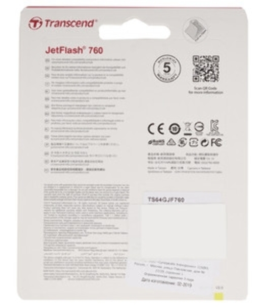 Флешка USB Transcend JetFlash 760 (TS64GJF760), 64Gb, USB 3.0, R/W 130/40, черный/синий