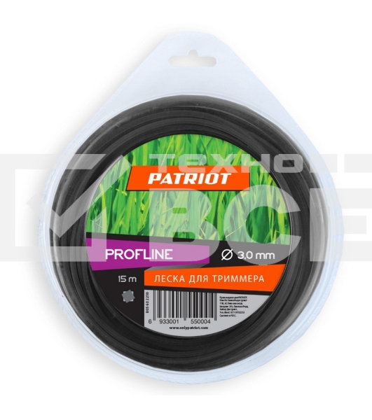 Леска для триммеров PATRIOT Profline D 3,0мм L 15мскрученный квадрат, черный 300-15-5