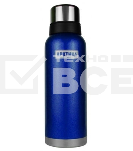 Термос Арктика 106-1200 синий, узкое горло 1,2 л, американский дизайн, антивандальное покрытие, две чашки, холод/тепло 32 ч