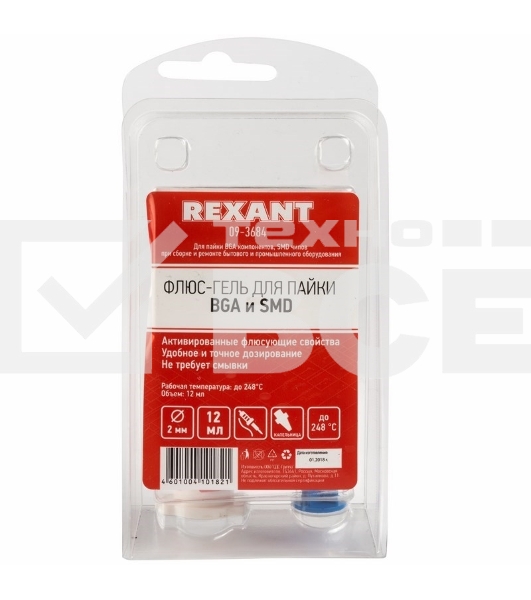 Флюс-гель для пайки Rexant, BGA и SMD, 12 мл, техно-шприц, блистер