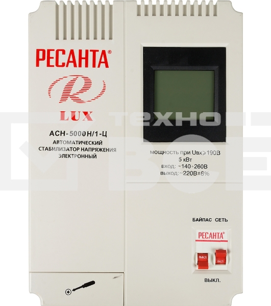 Стабилизаторы напряжения Ресанта АСН-5 000 Н/1-Ц 63/6/16 Стабилизатор Lux {220В±8%, Габариты 260х155х310, Вес 8кг}