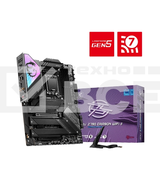 Материнская плата MSI MPG Z790 CARBON WIFI II, LGA 1700, Intel Z790, 4xDDR5, 6xSATA, 5xM.2, 1xPCIe 5.0 x16, 1xPCIe 4.0 x16, 1xPCIe x1, 1xHDMI, 1x 2.5Gb LAN, 6xUSB-A 3.2 Gen 2, 2xUSB-A 3.2 Gen 1, 1xUSB-C 3.2 Gen 2, 1xUSB-C 3.2 Gen 2x2, 5x3.5 мм, 7.1, ATX