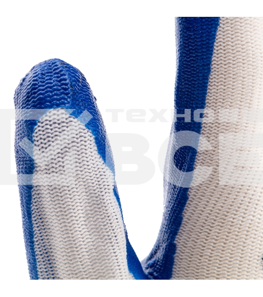 Перчатки полиэфирные Сибртех с синим нитрильным покрытием, размер L, 15 класс вязки