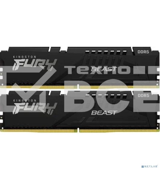 Оперативная память Kingston FURY Beast Black, DDR5, 64GB (2x32GB), 5200 MHz, CL40, с радиатором, чёрный