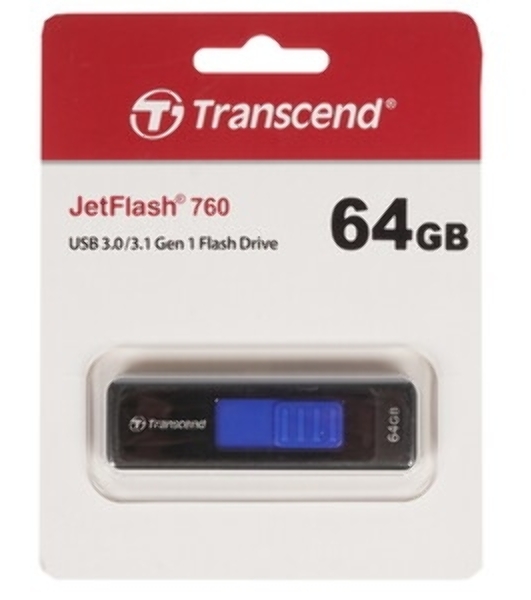 Флешка USB Transcend JetFlash 760 (TS64GJF760), 64Gb, USB 3.0, R/W 130/40, черный/синий