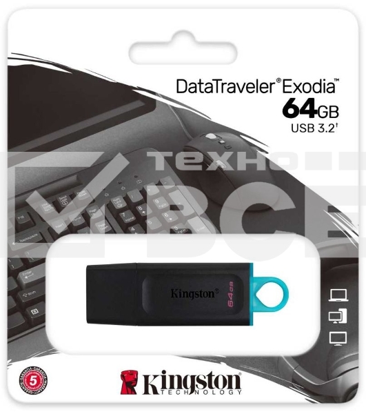 Флеш диск Kingston 64GB USB3.2 Gen 1 DataTraveler Exodia (Black + Teal)