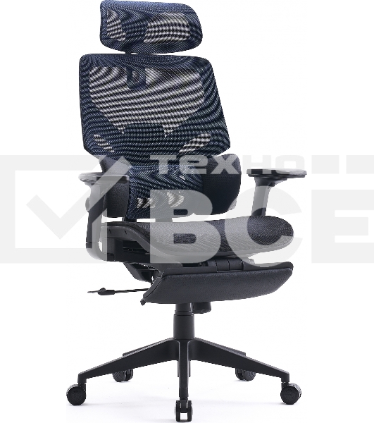 Кресло офисное Cactus CS-CHR-MC01-BLBK синий, сиденье черный, сетка/ткань, с подголов. крестов. пластик, подст. для ног