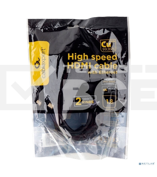 Кабель HDMI Cablexpert CCF2-HDMI4-6, 19M/19M, v2.0, медь, позол.разъемы, экран, 2 фер.кольца, 1,8м, черный, пакет