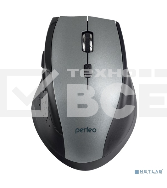 Мышь беспроводная Perfeo DAILY серый металлик, 1600 dpi, радиоканал, USB, кнопки - 6