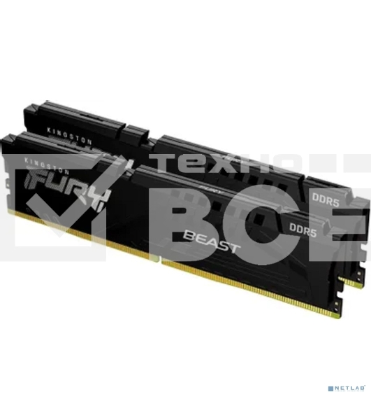 Оперативная память Kingston FURY Beast Black, DDR5, 64GB (2x32GB), 5200 MHz, CL40, с радиатором, чёрный