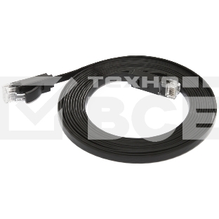 Патч-корд Greenconnect плоский прямой PROF 15.0m UTP медь, кат.6, черный, позолоченные контакты, 30 AWG, Premium ethernet high speed 10 Гбит/с, RJ45, T568B (GCR-LNC616-15.0m)