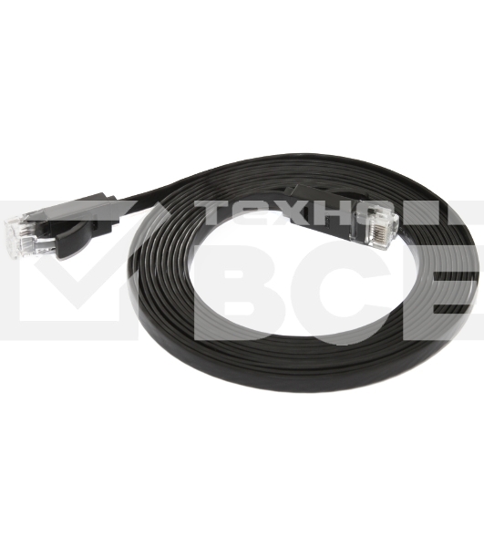 Патч-корд Greenconnect плоский прямой PROF 15.0m UTP медь, кат.6, черный, позолоченные контакты, 30 AWG, Premium ethernet high speed 10 Гбит/с, RJ45, T568B (GCR-LNC616-15.0m)